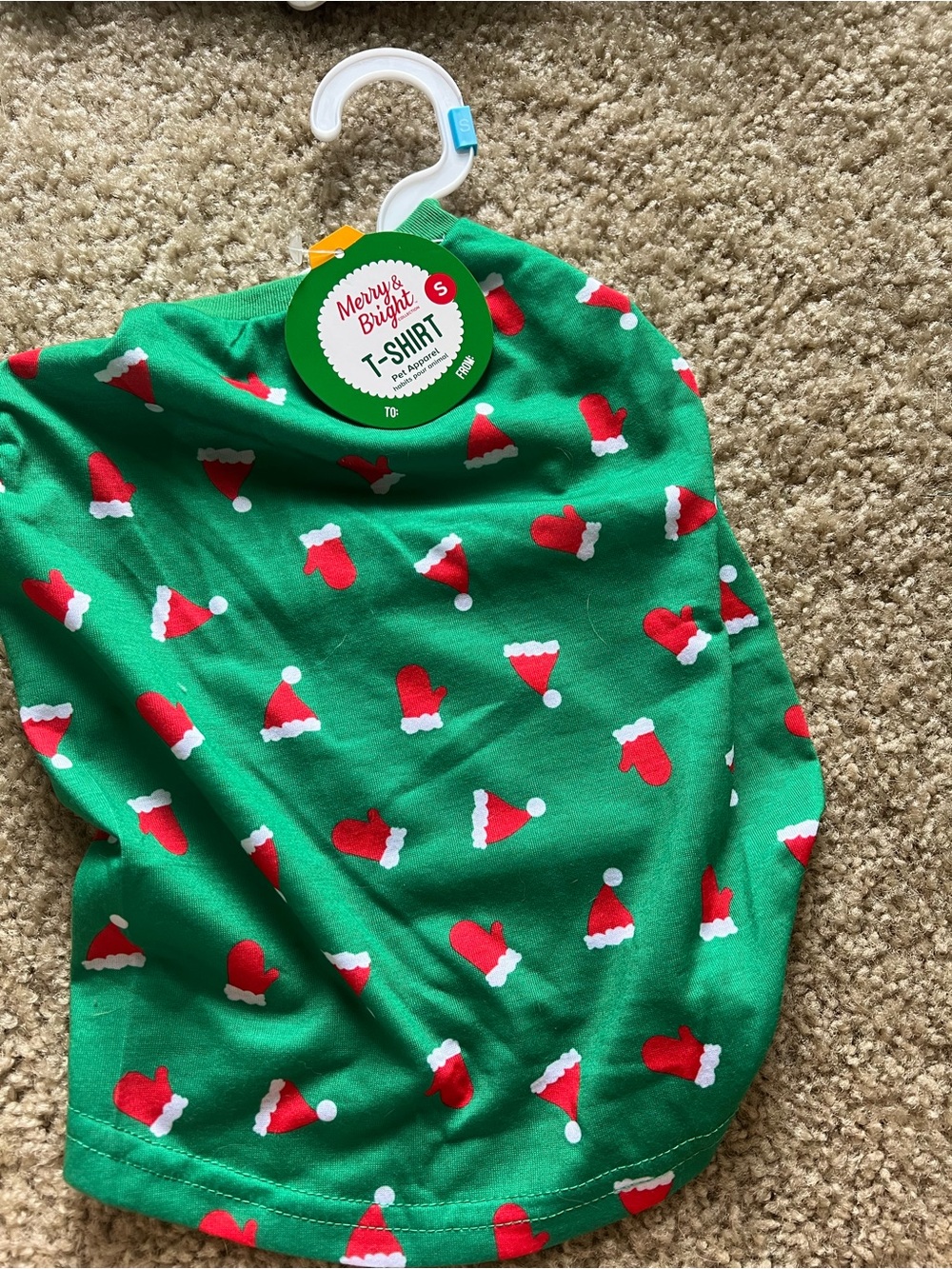 Merry & Bright Animal Green Holiday Pajama Top - Santa Hat & Mitten Print